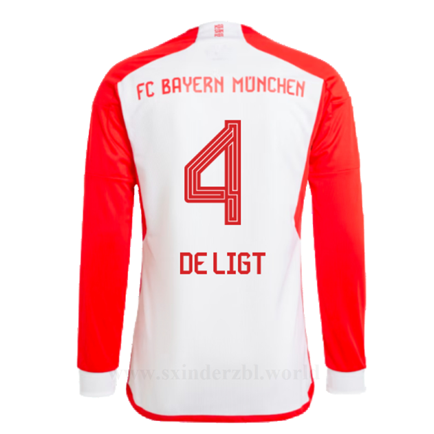 Tanie Koszulki Piłkarskie FC Bayern Monachium 2023-2024 Długi rękaw DE LIGT #4 Główna Stroje Piłkarskie